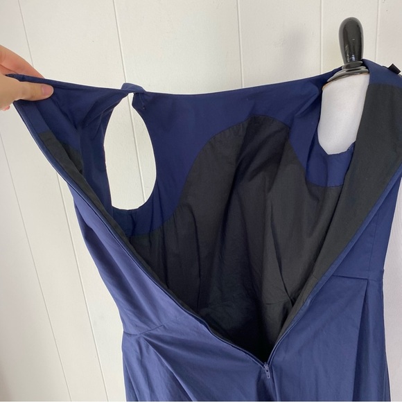 LL Bean Sz 6 Navy Blue Cotton Poplin Midi Sleeveless Pleated Dress Pockets - Picture 10 of 16